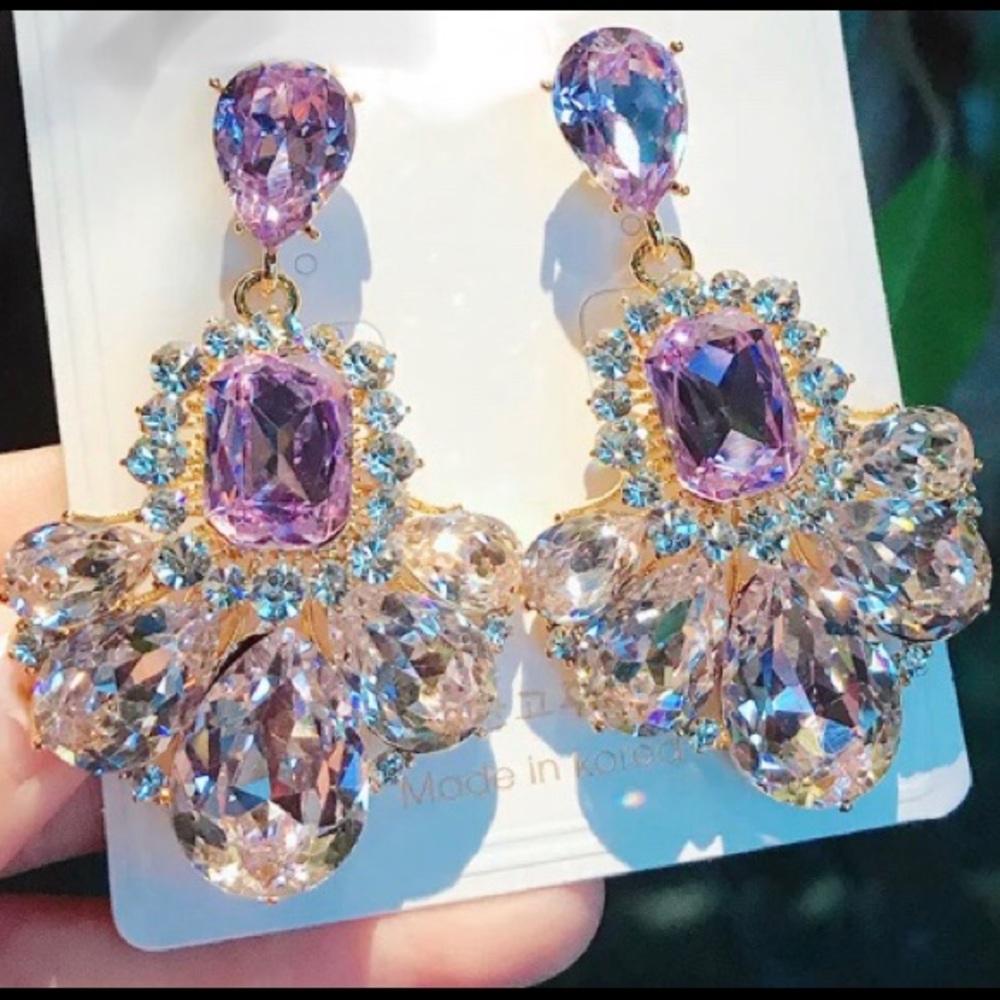 Purple Crystal Drop Earrings